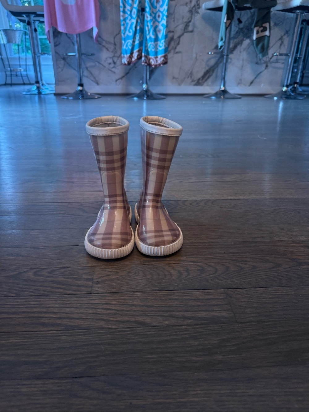 Kids Burberry Plaid Rain Boots - Pink & Tan